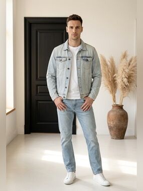 Brooklyn Cloth Mens Trucker Jeans Men Jacket Size XL Faded Acid Wash Distressed